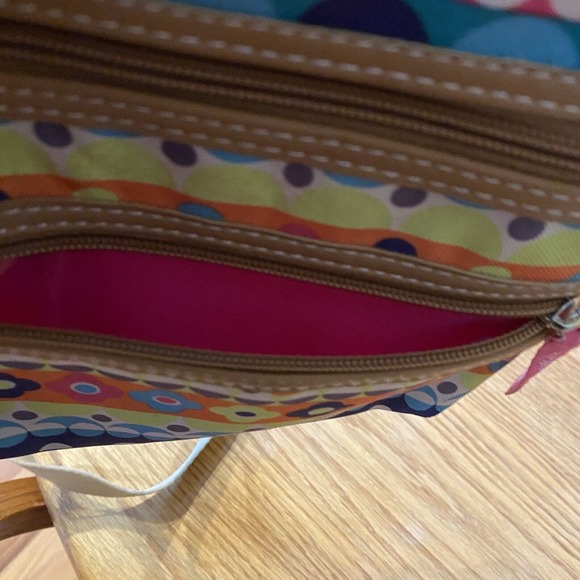 Lily Bloom Crossbody Bag Purse Zip Pockets Floral Bright Color Polka Dot Circle - Picture 9 of 9